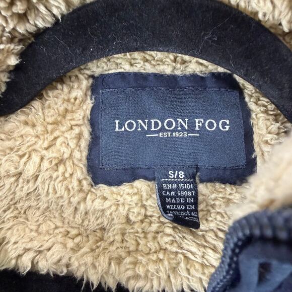 London Fog Kids’ Navy Blue Puffer Jacket with Faux Shearling Hood Size S/8 - Picture 9 of 12